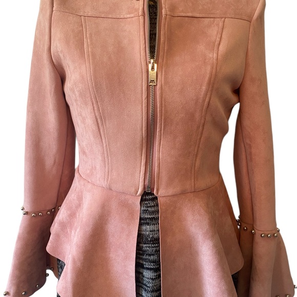 Light Rose Pink Faux Suede Bell Sleeve Jacket - Picture 4 of 12